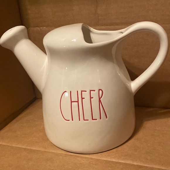 NWOT Rae Dunn CHEER in Red Letters Watering Ceramic Can - Picture 6 of 9